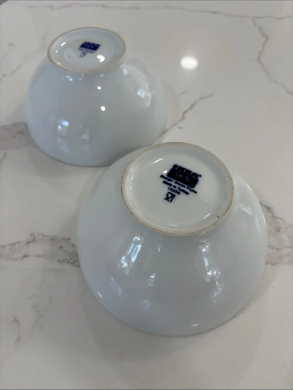 Assorted White Ceramic Bowls with Blue Accent Bowl - Lot of 5